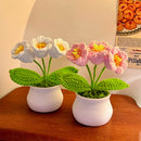 Cute Crochet Flowers Handmade Potted Sunflower Tulip Home Decor Car Dashboard Ornaments Gifts for Women Girls