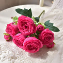 30cm Rose Pink Silk Bouquet Peony Artificial Flower 5 Big Head 4 Small Bud Bride Wedding Home Decoration Artificial Flower