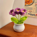Cute Crochet Flowers Handmade Potted Sunflower Tulip Home Decor Car Dashboard Ornaments Gifts for Women Girls