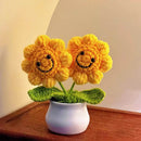 Cute Crochet Flowers Handmade Potted Sunflower Tulip Home Decor Car Dashboard Ornaments Gifts for Women Girls
