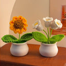 Cute Crochet Flowers Handmade Potted Sunflower Tulip Home Decor Car Dashboard Ornaments Gifts for Women Girls