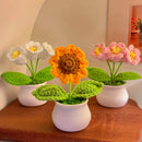 Cute Crochet Flowers Handmade Potted Sunflower Tulip Home Decor Car Dashboard Ornaments Gifts for Women Girls