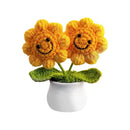 Cute Crochet Flowers Handmade Potted Sunflower Tulip Home Decor Car Dashboard Ornaments Gifts for Women Girls