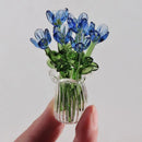 Glass Flower Bouquet with Vase Hand-Blown Mini Flower Decoration Home Living Room Handmade Simulation Floral Ornament Stem 90%