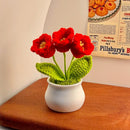 Cute Crochet Flowers Handmade Potted Sunflower Tulip Home Decor Car Dashboard Ornaments Gifts for Women Girls