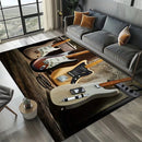 Rock Roll Rug Instrument Themed Carpet, 3D Fender Mat Plush Pile, Non-Slip Music Decor for Sofa Area Studio Bedroom Decor