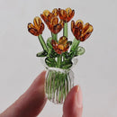 Glass Flower Bouquet with Vase Hand-Blown Mini Flower Decoration Home Living Room Handmade Simulation Floral Ornament Stem 90%